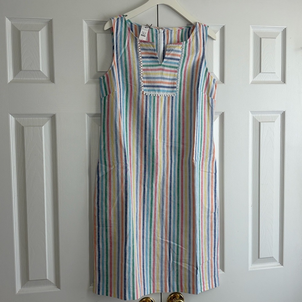 Talbots Linen Cotton Blend Colorful Striped Sleeveless Shift Dress